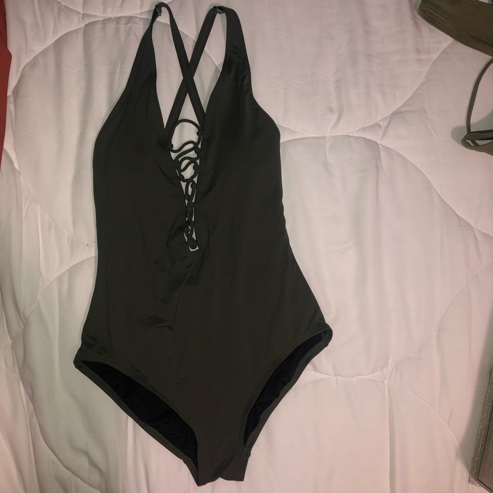 Hunter green one piece bathing suit